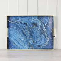 Large Blue Marble Rectangular Tray 