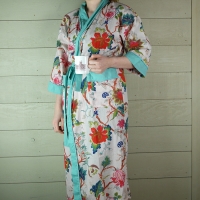 Cotton Floral Dressing Gown with Turquoise Trim