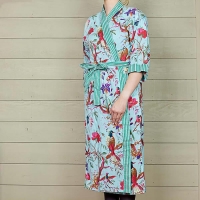 Floral Cotton Dressing Gown with Green Trim