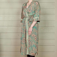 Green & Pink Floral Silk Dressing Gown 
