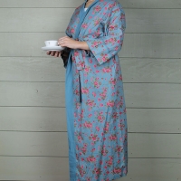 Pale Blue with Pink Roses Cotton Dressing Gown