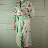 Peach Floral Dressing Gown with Green Trim