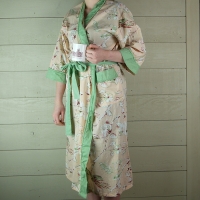 Peach Floral Dressing Gown with Green Trim