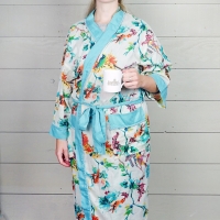 Turquoise Trimmed Floral Cotton Dressing Gown